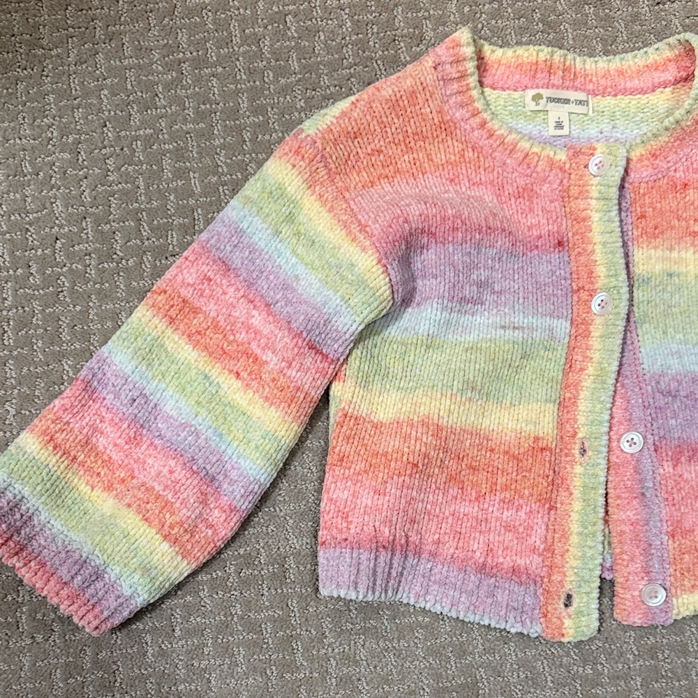 Tucker + Tate Pastel Rainbow Striped Knit Cardigan - Picture 2 of 4